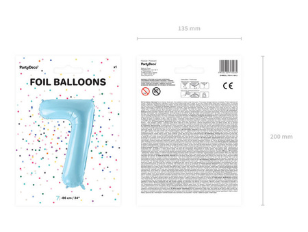 Balon foliowy Cyfra 7, 86cm, jasny niebieski