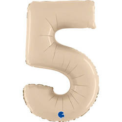 Balon Foliowy Cyfra 5, Satynowa Kremowa, 66 cm Grabo