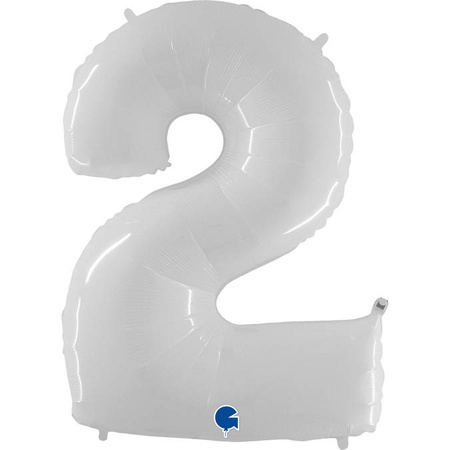 Balon Foliowy Cyfra 2, Biała Shiny  102cm Grabo