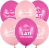 Balony lateksowe urodzinowe Sto Lat, różowe 30cm, 50 szt.
