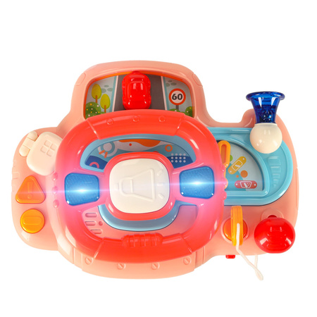 Zabawka interaktywna kierownica dla dzieci dziecka malucha do wózka symulator muzyka dźwięki różowa