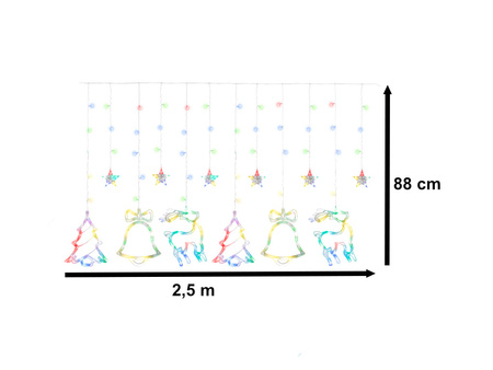 Lampki LED kurtyna renifer dzwonek mix świąteczne choinkowe 2,5m 138LED multikolor 8 trybów świecenia IP44