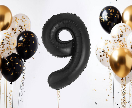 Balon foliowy, cyfra 9, czarne matowe, 85 cm