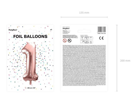 Balon foliowy Cyfra '1', 86cm, różowe złoto