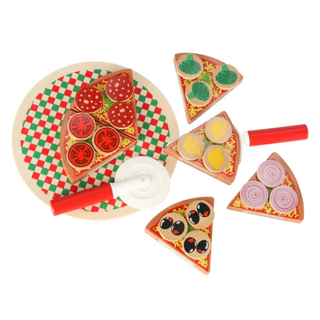 Pizza drewniany zestaw do zabawy na rzep  akcesoria łopatka nóż talerz nauka krojenia 20cm
