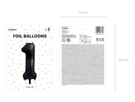 Balon foliowy Cyfra 1 czarna, 86cm