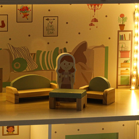 Domek dla lalek drewniany LULILO Peonio 70cm LED róż
