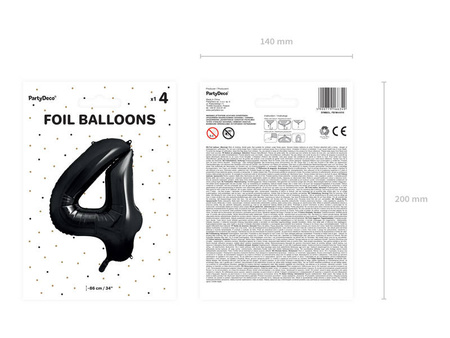 Balon foliowy Cyfra 4 czarna, 86cm