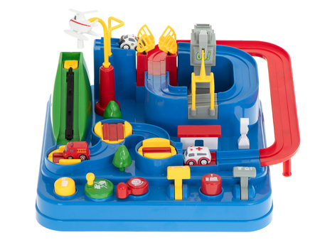 Tor przeszkód interaktywny samochodowy wyścigi parking 3 pojazdy straż radiowóz ambulans, 1 helikopter 32x32cm XXL