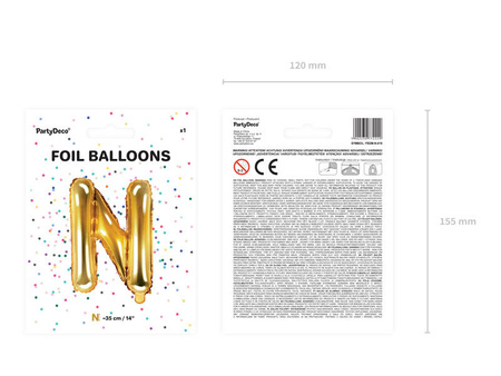 Balon foliowy Litera N 35cm, Złota