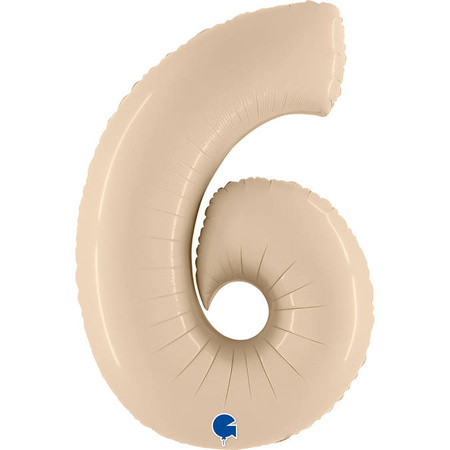 Balon Foliowy Cyfra 6, Satynowa Kremowa 102cm Grabo