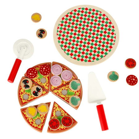 Pizza drewniany zestaw do zabawy na rzep  akcesoria łopatka nóż talerz nauka krojenia 20cm