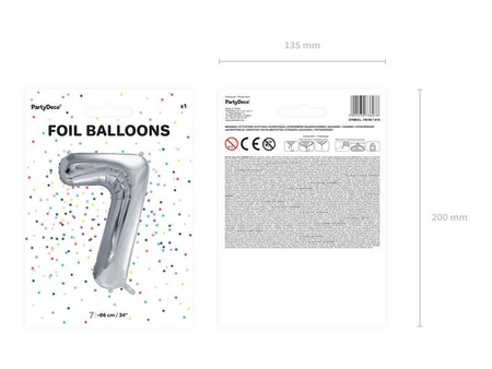 Balon foliowy Cyfra 7 srebrna, 86cm