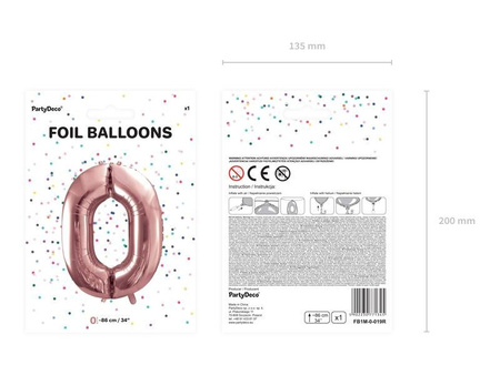 Balon foliowy Cyfra '0', 86cm, różowe złoto