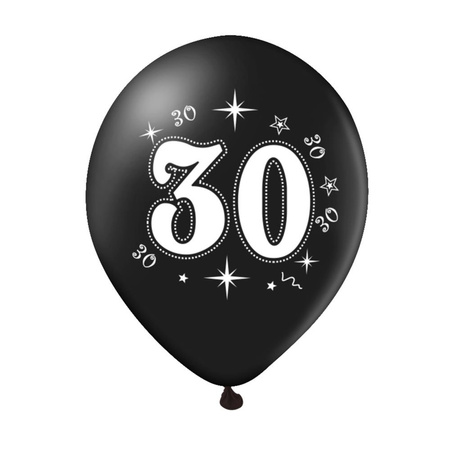 Zestaw balonów na 30 urodziny, czarno-złote, 30 cm, 10szt.