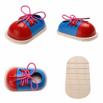 Buty drewniane do nauki sznurowania wiązania sznurowadeł 2 sztuki