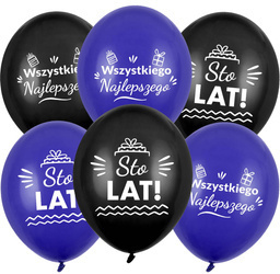Balony urodzinowe Sto Lat, granatowe mix, 30cm, 50 szt.