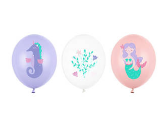 Balony lateksowe Morski świat, Syrenka 30cm, 50 sztuk