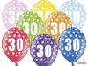 Balony lateksowe z Cyfrą '30', 30cm, Metaliczne, mix różne kolory (1 op. / 6 szt.)