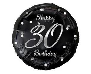 Balon foliowy Happy 30 Birthday, czarny srebrny nadruk, 46 cm