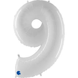 Balon Foliowy Cyfra 9, Biała Shiny  102cm Grabo