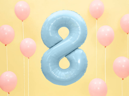 Balon foliowy Cyfra 8, 86cm, jasny niebieski